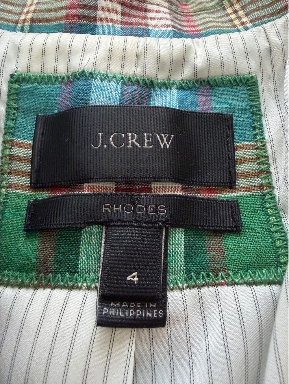 J.Crew Rhodes Plaid Blazer Women’s Size 4 Green Blue Preppy Jacket - Picture 3 of 5